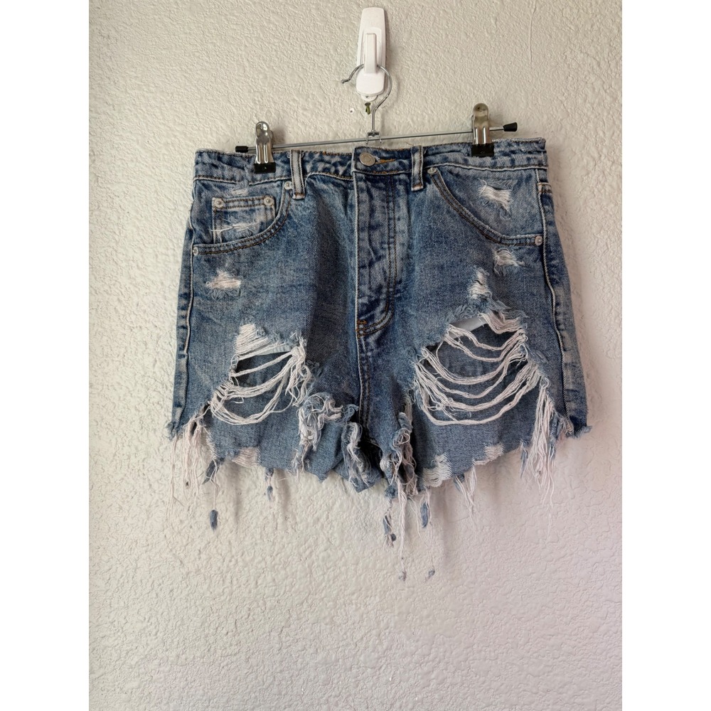 Signature‎ 8 Womens Medium Wash Distressed Denim Shorts Size M High Rise